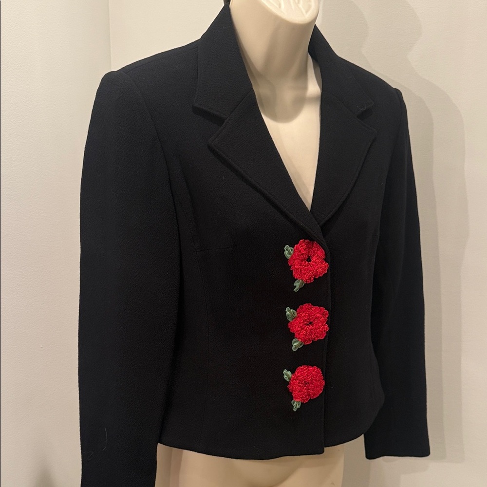 Vintage Rickie Freeman by Teri Jon Black Jacket with Red Floral Accents